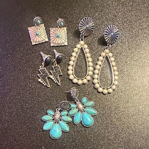 Silver and Turquoise Earring Set 4 pair